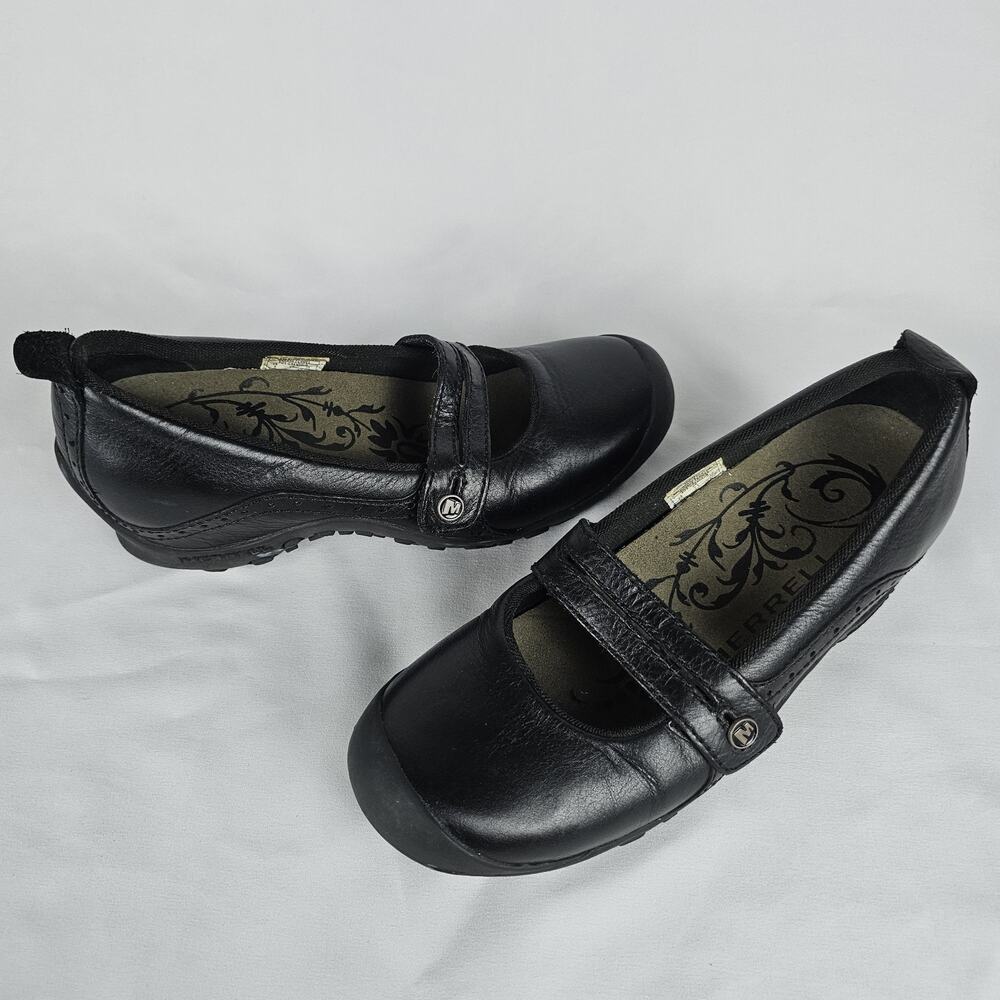 Merrell Plaza Bandeau Mary Jane Black Leather Round Toe Shoes Size 5, 46406